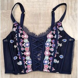 NWT Victoria's Secret Dream Angels M Bra Blue Boned Corset Bustier Lace Floral